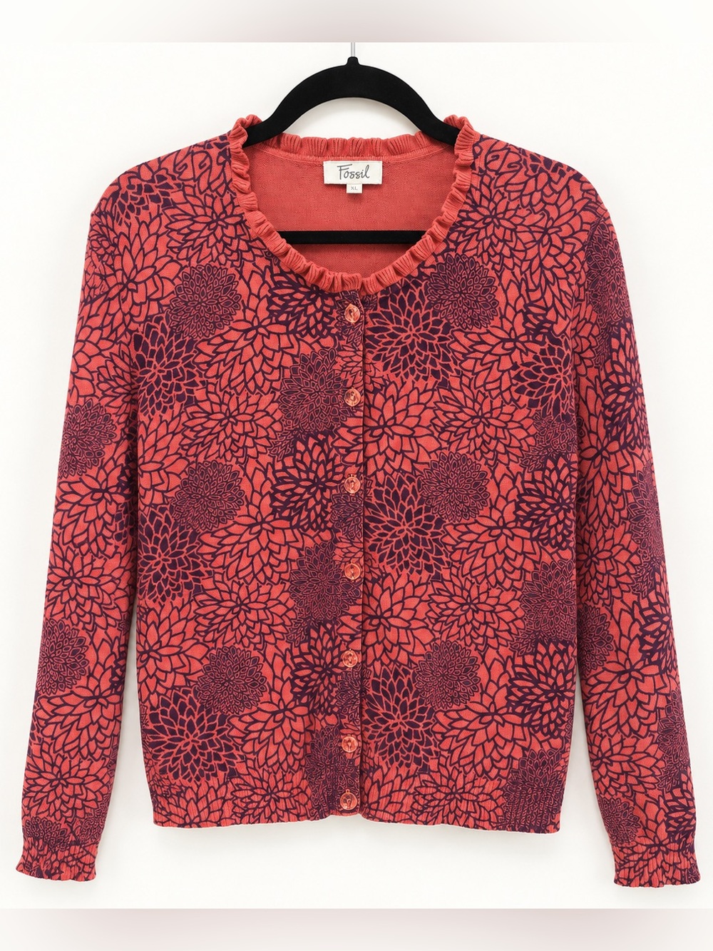 Fossil Cotton Cashmere Floral Cardigan XL